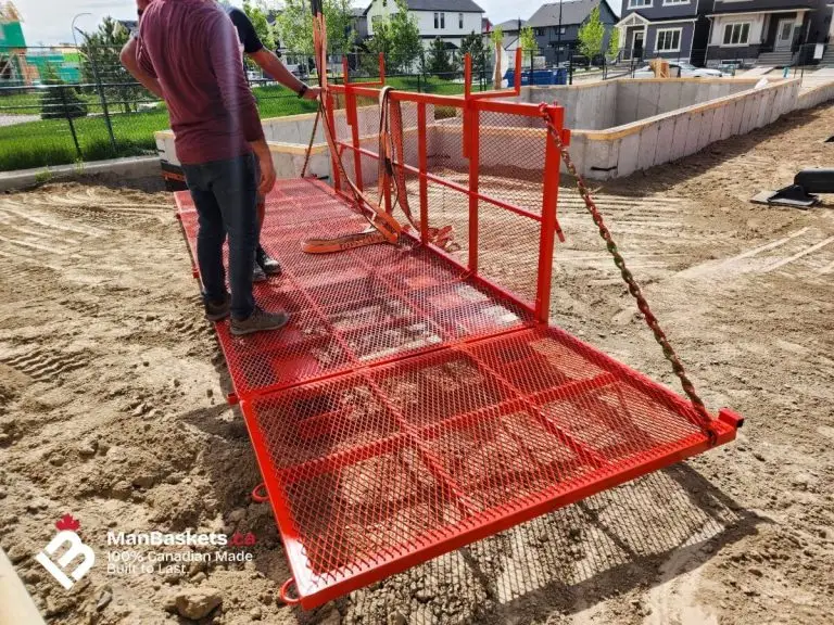 5×12 Heavy-Duty Telehandler Man Basket – Residential Framing Project 3 | ManBaskets.ca Fold-Down Deck Man Basket for Framing and Material Handling