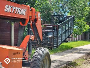 Heavy Duty Man Basket Lifted by Telehandler at Construction Site