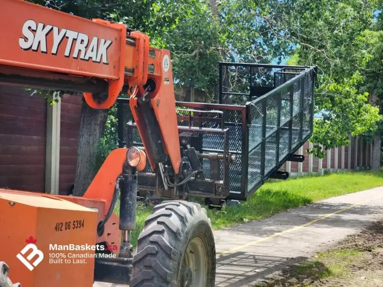 Heavy Duty Man Basket Lifted by Telehandler at Construction Site
