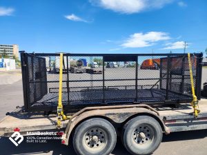 Side View of 5x12 Heavy Duty Man Basket on Transport Trailer