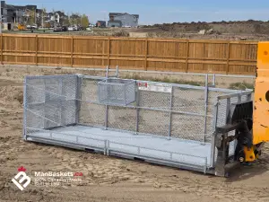 5×12 Heavy-Duty Telehandler Man Basket with Fold-Down Side Extensions 8 | ManBaskets.ca Galvanized Framing Man Basket for Residential Construction Projects | ManBaskets.ca