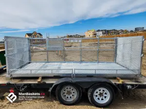 5×12 Heavy-Duty Telehandler Man Basket with Fold-Down Side Extensions 4 | ManBaskets.ca Heavy Duty Telehandler Man Basket on Trailer – Job Site Delivery | ManBaskets.ca