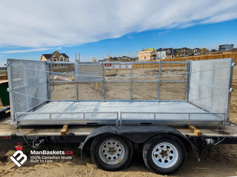 Heavy Duty Telehandler Man Basket on Trailer – Job Site Delivery | ManBaskets.ca