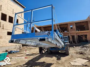 5×12 Standard Telehandler Man Basket – Fully Galvanized 4 | ManBaskets.ca Standard Galvanized Telehandler Man Basket on Job Site | ManBaskets.ca