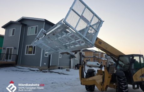 4×12 Heavy-Duty Engineered Man Basket – Hot-Dip Galvanized 4 | ManBaskets.ca 4×12 Galvanized Man Basket – In Service on Construction Site | ManBaskets.ca