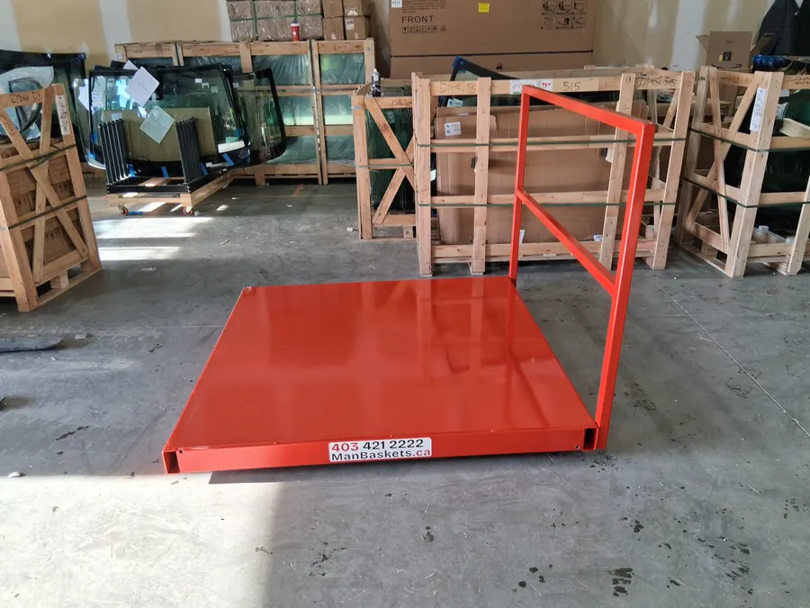 Custom red order picker platform with steel deck and upright frame