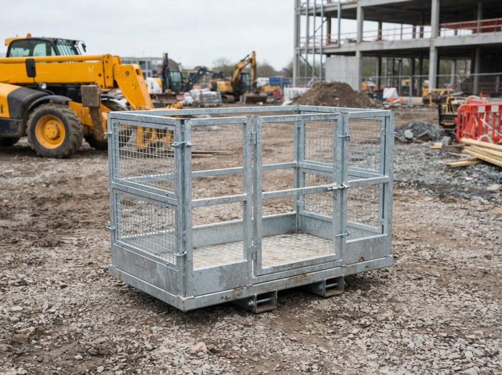 Compact galvanized steel Lite man basket platform (illustrative AI-generated image)